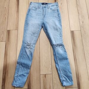 Hollister Light Blue Ripped Curvy High Rise Skinny Jeans